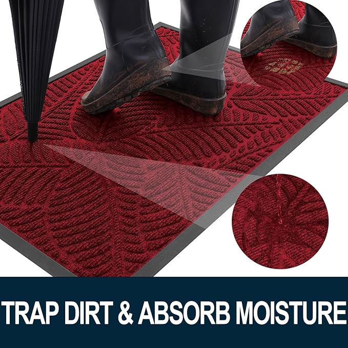 Colorxy Waterproof Doormat, Sturdy Natural Rubber Front Indoor Mat, Non Slip Low Profile Indoor Outdoor Door Mats, Stain and Fade Resistant Floor Mats, Easy Clean Patio Entry Mat, 47''x24'', Burgundy