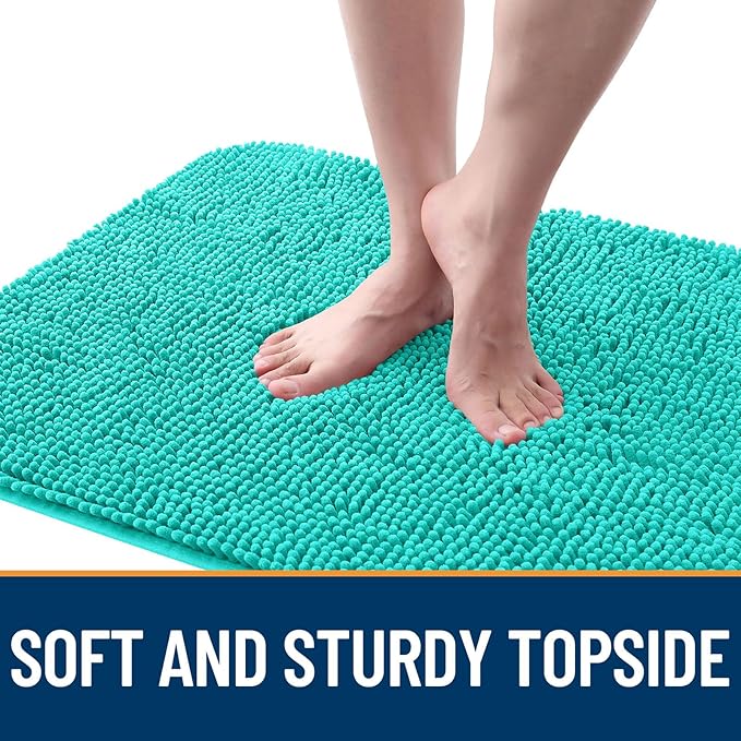 OLANLY Dog Door Mat for Muddy Paws 47x24, Absorbs Moisture and Dirt, Absorbent Non-Slip Washable Doormat, Quick Dry Chenille Mud Mat for Dogs, Entry Indoor Entryway Carpet for Inside Floor, Teal
