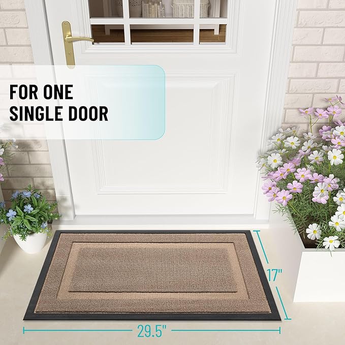 OLANLY Front Door Mat Indoor Outdoor Entrance, Waterproof All-Season, All-Weather Doormat, Sturdy Natural Rubber, Low Profile, Easy Clean Patio Porch Entryway Mat, 47x23, Mocha