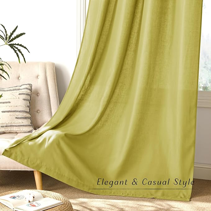 NICETOWN Bright Yellow Linen Curtains 96 inches Long, Grommet Thick Flax Light Filtering Window Treatments Semi Sheer Privacy Assured for Bedroom/Kids Room, W55 x L96, 2 Panels