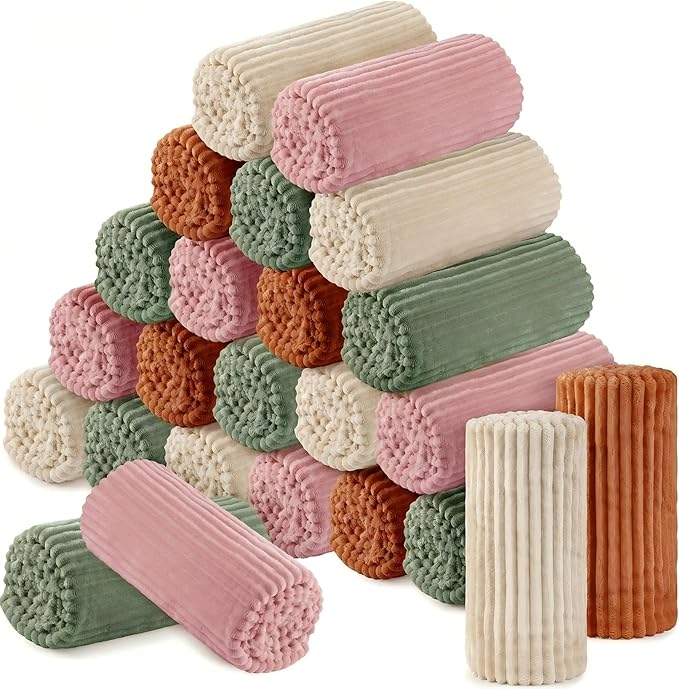 Buryeah 24 Pcs Flannel Throw Blanket Bulk 50 x 60 in Sleepover Blanket Outdoor Wedding Throw Lightweight, Oeko-tex Standard 100 Certified for Sofa Homeless Gifts (Sage Green,Ivory,Pink,Terracotta)