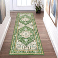 Yamaziot Washable Runner Rug, 2x6 Non-Slip Boho Vintage Hallway Rug Runner with Rubber Backing, Stain Resistant & Low Pile Faux Wool Distressed Carpet Runner for Kitchen, Laundry, Entrance, Green