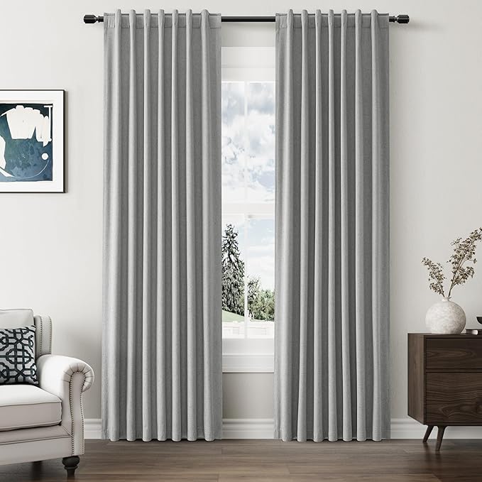 Guken 100% Blackout Linen Curtains 80 Inch Length 2 Panels Set for Living Room Bedroom Back Tab Thermal Insulated Black Out Linen Drapes Room Darkening Window Curtains,Dark Grey