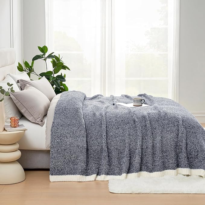 Snuggle Sac Oversized Navy Blanket, Twin XL Size for Bed | Reversible Super Soft & Cozy Knit Throw, Fuzzy Plush Fabric in Heather Navy, 66x90 inches