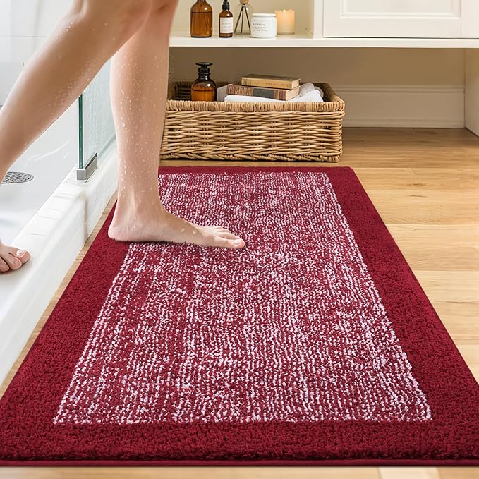 48x24 Long Bathroom Rugs Washable Non Slip, Red Bath Mat for Bathroom Floor Tub, Soft Absorbent Quick Dry Mats for Shower, Bathtub,Home Decor