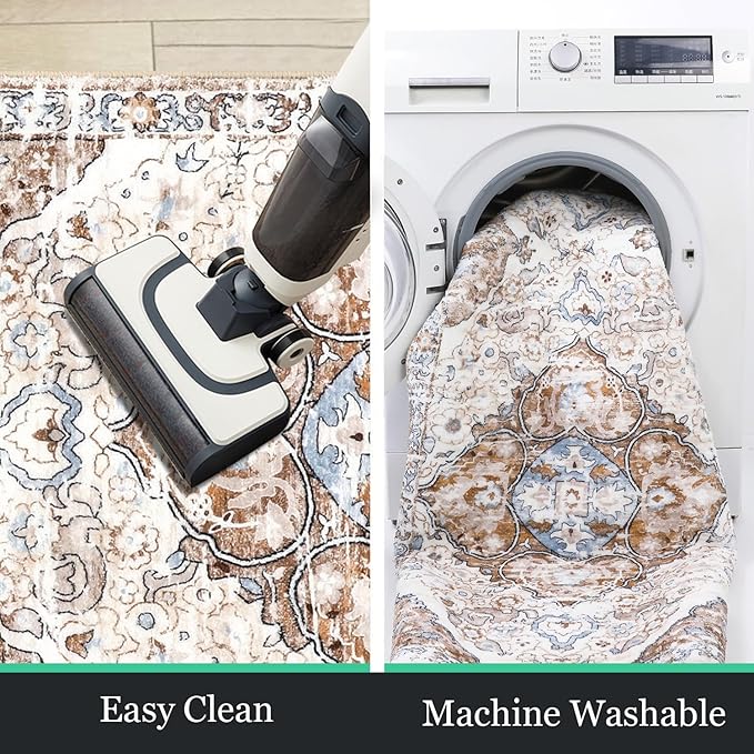 HEBE Hallway Runner Rug 2'x6' Washable Vintage Distressed Area Rugs Non Slip Laundry Rug Runner Boho Floor Carpet Runners for Hallways Entryway Laundry Room Kitchen Bathroom