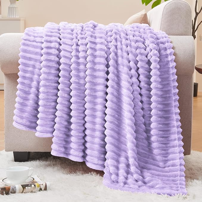 BEDELITE Fleece Throw Blanket for Couch – 3D Ribbed Jacquard Soft and Warm Decorative Fuzzy Blanket – Cozy, Fluffy, Plush Lightweight Pastel Lilac Throw Blankets for Bed, Sofa, 50x60 inches