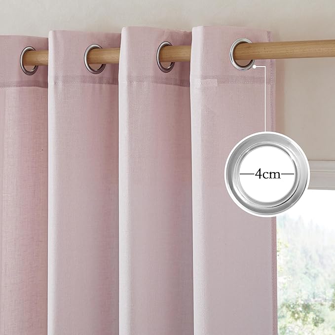 NICETOWN Blush Pink Short Linen Curtains for Kitchen, Thick Flax Small Window Treatments Semi Sheer Privacy Assured with Light Through for Cafe/Bathroom, W42 x L48, 2 Panels