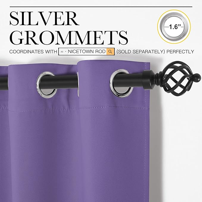 NICETOWN Lilac Purple Room Darkening Curtains for Kitchen, Window Treatment Thermal Insulated Solid Grommet Room Darkening Curtains/Drapes for Bedroom (Set of 2, 42 inches Wide by 68 inches Long)