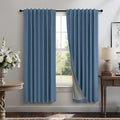 Denim Blue Living Room Black Out Curtains 63 Inch Long Insulated Thermal Darkening Kitchen Drape for Windows Over Sink Boho Linen Textured Blackout Curtain for Dining Room Kids Bedroom Basement Office