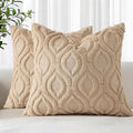 decorUhome Throw Pillow Covers 18x18 Inch Set of 2, Soft Plush Faux Wool Light Khaki Solid Couch Pillow Covers, Accent Farmhouse Neutral Square Pillow Cases for Sofa Bed Living Room