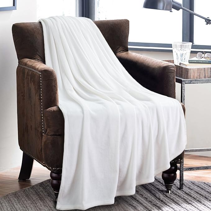 Bedsure GentleSoft White Fleece Throw Blanket - Mothers Birthday Gifts for Women 300GSM Blankets for Couch, Sofa, Bed, Soft Lightweight Plush Cozy Throws for Toddlers, 50x60 inches