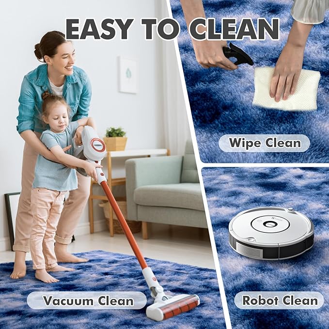 8x10 Ft Extra Large Shag Rugs for Living Room, Ultra Soft Fluffy Furry Area Rugs for Bedroom Indoor Floor, Aesthetic Carpet for Kids Home Decor (Blue)