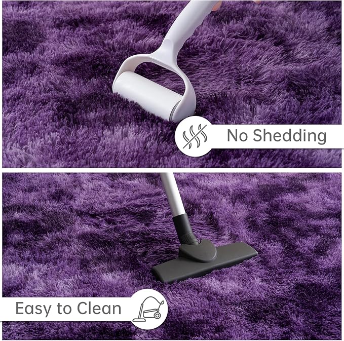 Goideal Fluffy Rug for Bedroom Living Room, 7x10 Purple Area Rugs, Faux Fur Shag Modern Carpet Ultra Soft Girls Boys Room Home Decor, Tie-Dyed