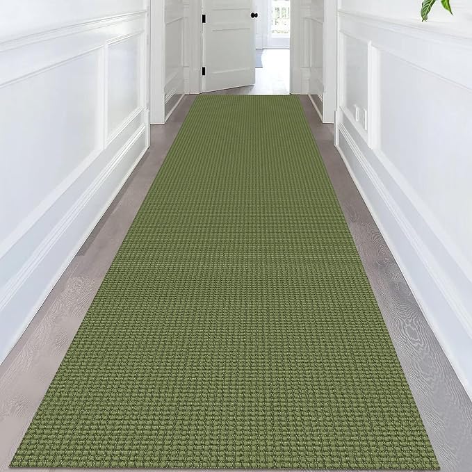 KOZYFLY Extra Long Runners for Hallways 3x14 ft Washable Kitchen Runner Non Slip Rubber Backed Hallway Rug Cotton Entryway Runner Rug Floor Carpet for Indoor Hall, Kitchen,Bright Green/Earthy Green