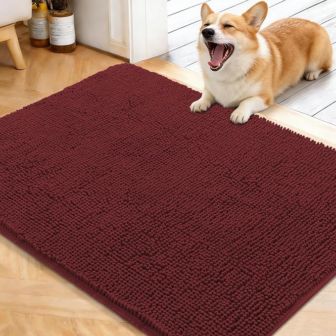 OLANLY Dog Door Mat for Muddy Paws 40x32, Absorbs Moisture and Dirt, Absorbent Non-Slip Washable Doormat, Quick Dry Chenille Mud Mat, Entry Indoor Entryway Carpet for Inside Floor, Caramel Russet
