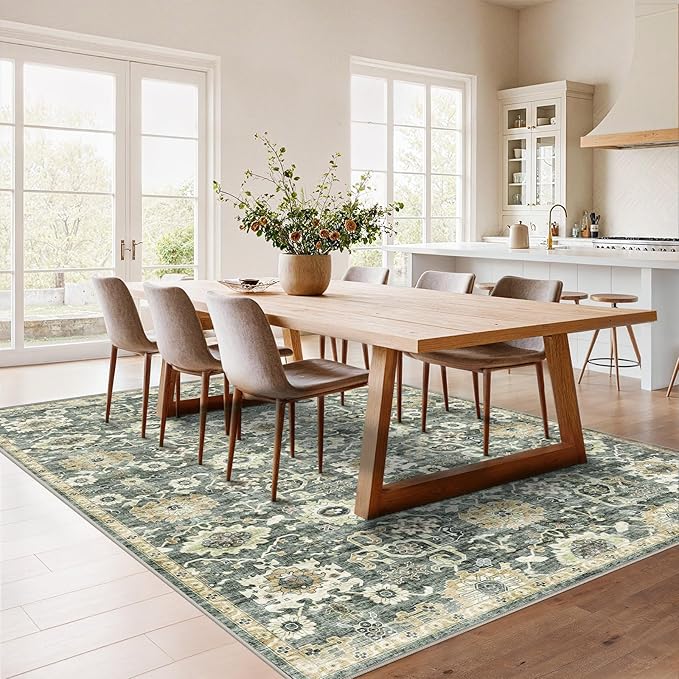 AMADA HOMEFURNISHING 5x7 Area Rugs, Washable Living Room Rug Low-Profile with Non-Slip Backing & Durable Edge Binding, Vintage 5x7 Rugs for Living Room, Bedroom, Dining Room