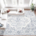 9x12 Area Rugs for Living Room: Washable Rug Vintage Large Rugs Soft Non Slip Low Pile Rug Floral Distressed Floor Carpet for Bedroom Dining Room Home Office (Blue,9'x12')