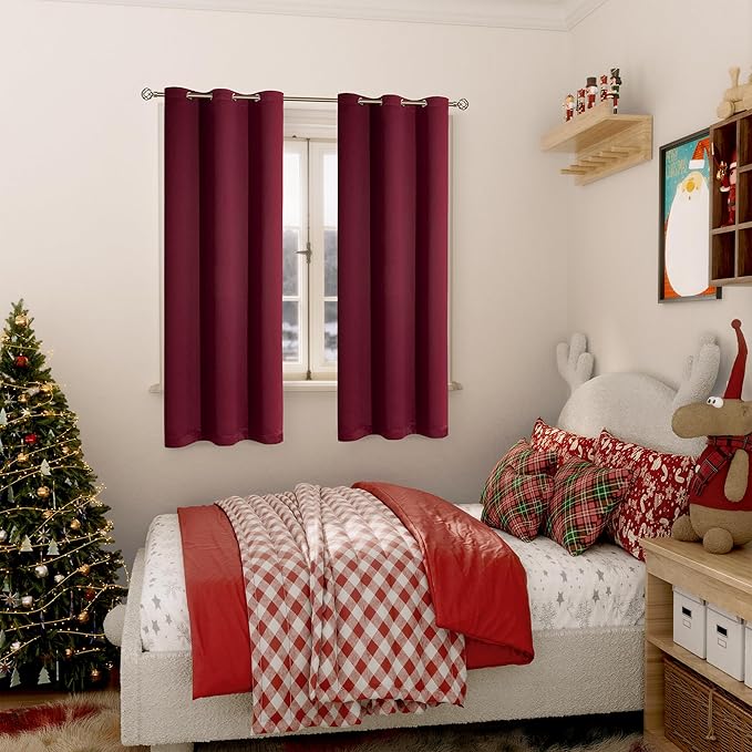 BGment Christmas Red Blackout Curtains for Bedroom - Grommet Thermal Insulated Room Darkening Curtains for Living Room, Set of 2 Curtain Panels (42 x 63 Inch, Burgundy)