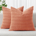 MIULEE Pack of 2 Corduroy Decorative Throw Pillow Covers 18x18 Inch Soft Boho Striped Pillow Covers Modern Farmhouse Home Decor for Summer Sofa Living Room Couch Bed Coral