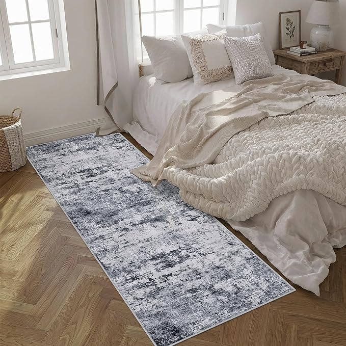 2.6'x8' Runner Rug Washable Rug;Modern Abstract Soft Thin Runner Rug Grey