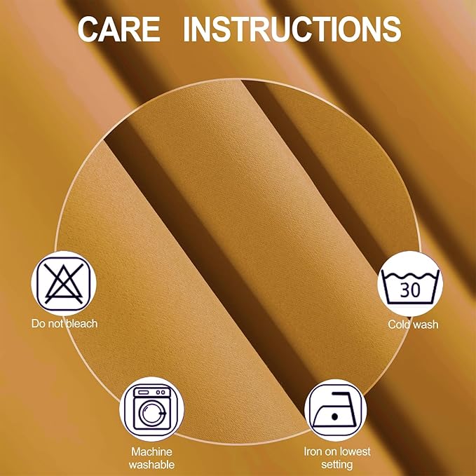 LEMOMO Mustard Yellow Thermal Blackout Curtains/52 x 45 Inch/Set of 2 Panels Room Darkening Curtains