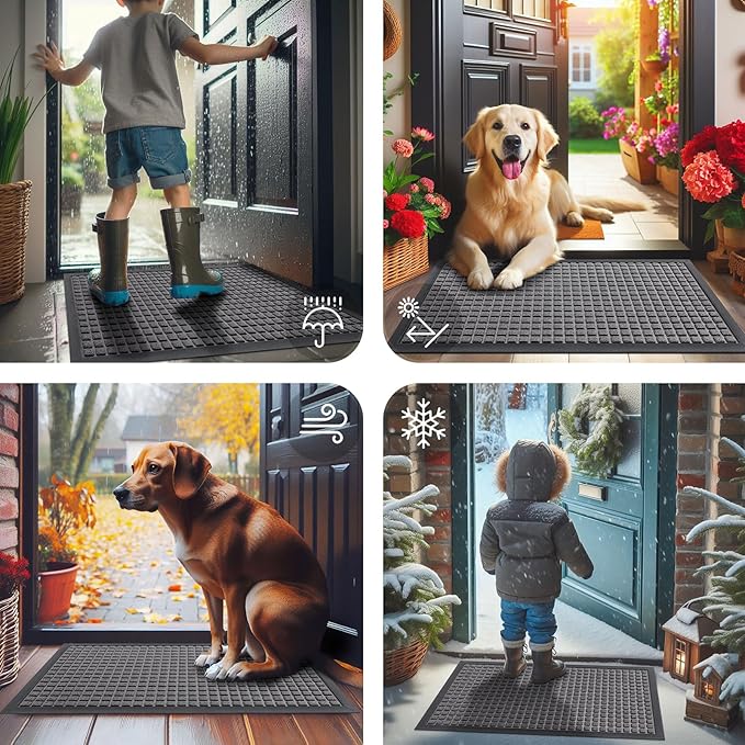 Smiry Front Door Mat Outside Entrance, Heavy Duty Natural Rubber Doormat, Non Slip, Trap Dirt and Moisture, Easy Clean, Low Profile Welcome Floor Mats for Indoor Outdoor Entry, 47x23 Inch, Mix Grey
