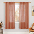 LAMIT Light Filtering Linen Curtains 68 inches Long for Bedroom, Linen Textured Semi Sheer Back Tab and Rod Pocket Boho Modern Drapes for Living Room/Farmhouse, Terracotta, 2 Panels, 52 x 68 Inch