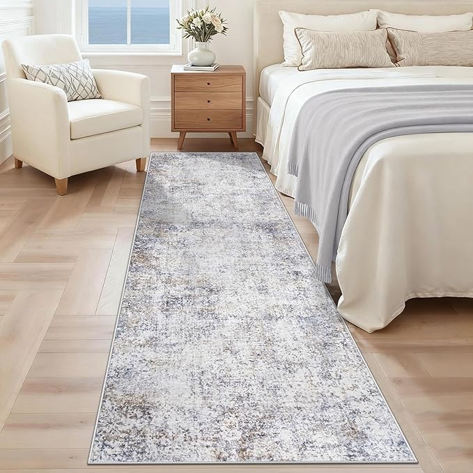 XLUEZ 2x8 Runner Rug for Hallway, Washable Modern Abstract Runner Rugs Neutral Soft Non Slip Kids Rug Stain Resistant Indoor Runners for Entryway Bedroom Kitchen Laundry Room(Bluegrey, 2'x8')