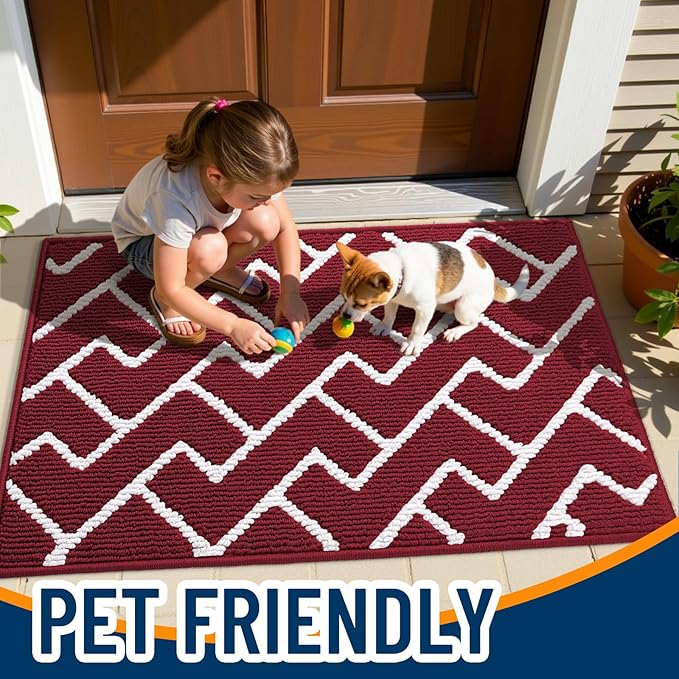 OLANLY Front Door Mat, Non-Slip Rubber Backing, Dirt Resistant and Absorbent, Washable, Easy to Clean Low-Profile Indoor Doormat for Back Door, Entryway, Inside Entrance, 40x32, Burgundy