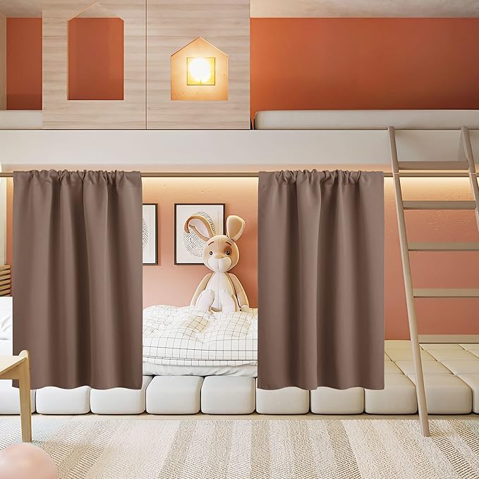 RYB HOME Half Curtain Tiers 36 inch Length, Rod Pocket Summer Heat Blocking Thermal Insulated Short Blackout Curtains for Small Window, Width 34 by Length 36, Mocha, 2 Panels
