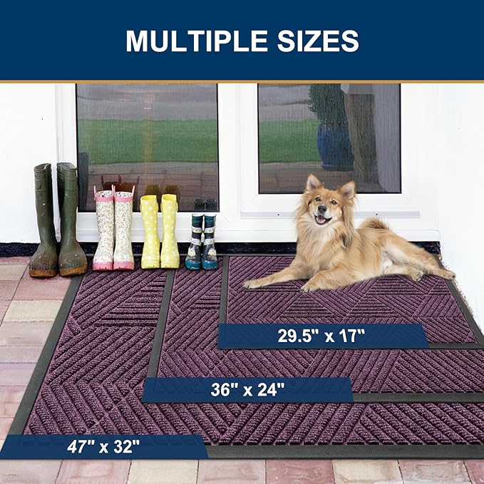 Smiry Front Door Mat Outside Entrance, Heavy Duty Sturdy Natural Rubber Doormat, Trap Dirt and Moisture, Easy Clean Low Profile Mats for Indoor Outdoor Entry, Irregular Triangle (47x32, Purple)