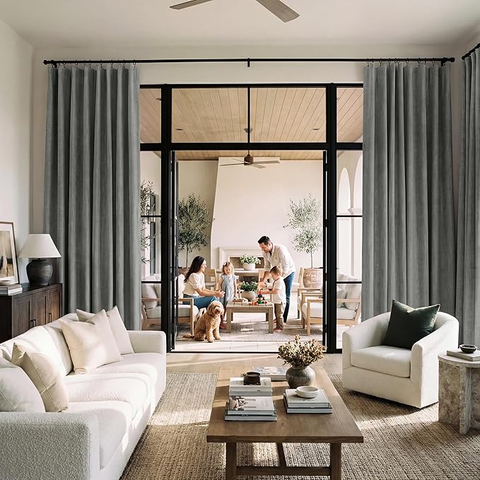 RYB HOME 100% Blackout Linen Textured Curtains 84 inches Long, Thermal Insulating Privacy Energy Saving for Bedroom Living Room Window Office Theater Baby Nursery, W 52 x L 84 in, Grey, 2 Panels