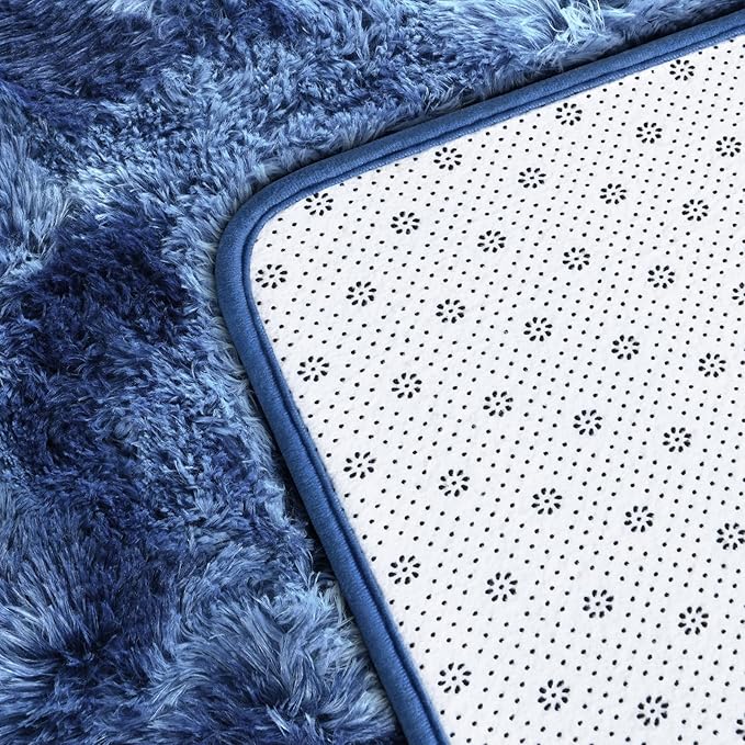 Deerhoo Large Shag Area Rugs 8 x 10, Plush Fuzzy Rugs for Living Room, Ultra Soft Fluffy Furry Rug for Bedroom, Indoor Carpet Nursery Rugs for Kids Room Home Decor, Tie-Dyed Navy Blue