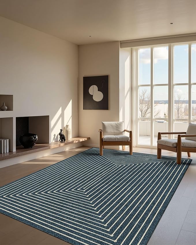 Latte&Fog 6x9 Area Rugs for Living Room Bedroom, Blue Modern Abstract Washable Rug, Boho Non Slip Low Pile Carpet for Indoor Dining Room, Dorm, Classroom, College Dorm, Farmhouse and Kids Room - Blue