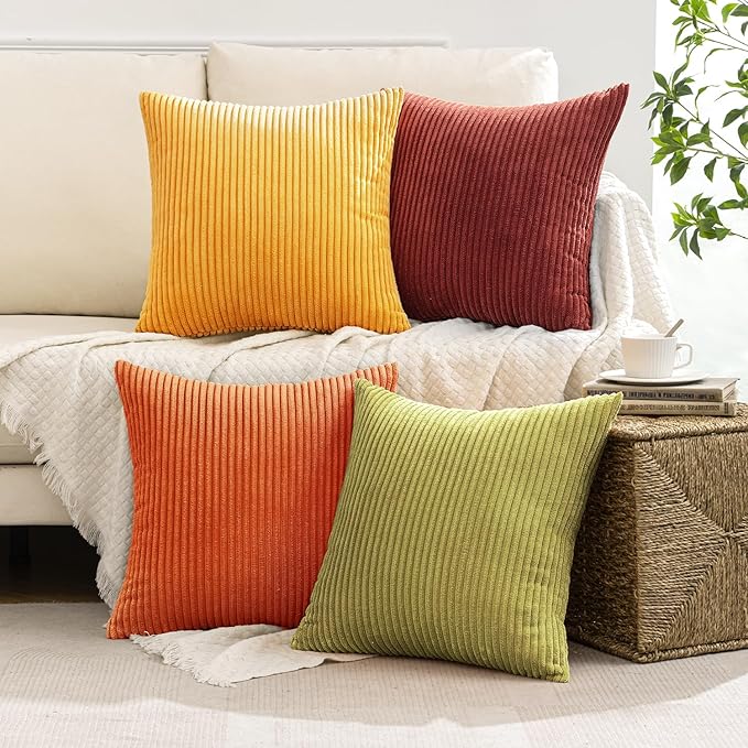 MIULEE Decorative Throw Pillow Covers 18x18 Inch Set of 4, Vibrant Cushion Covers Vintage Retro Home Fall Decor Mix and Match Color Clash Design for Sofa Couch Bed Living Room Yellow Orange Rust