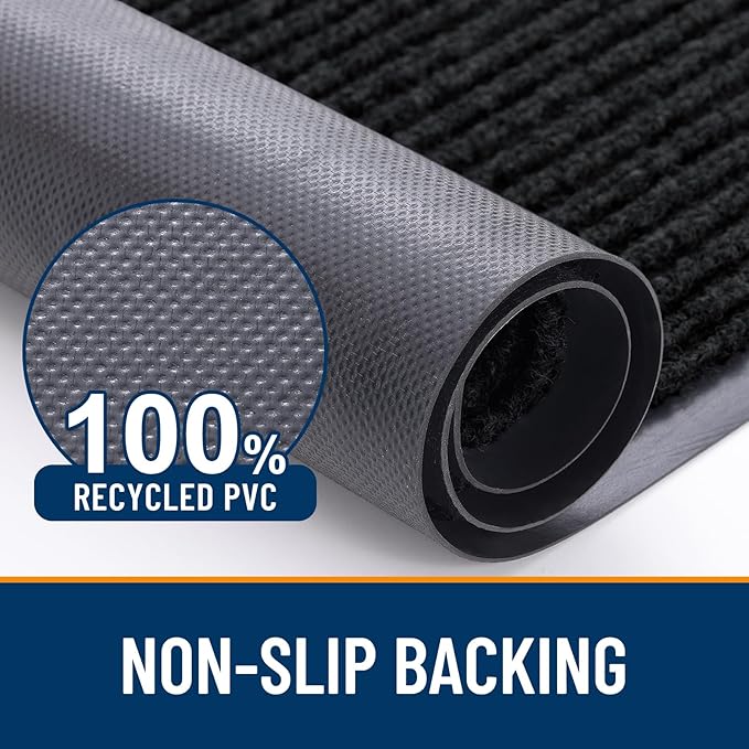 OLANLY Front Door Mat Indoor Outdoor Entrance, Waterproof Heavy Duty Doormat, Fade Resistant, Low Profile, Easy Clean Patio Porch Welcome Floor Mats for Entry, 59x35, Black
