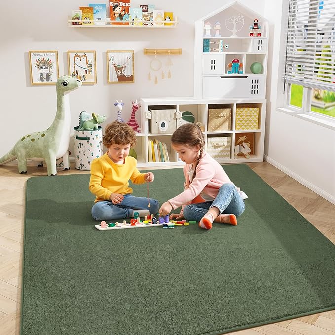 Amearea 5x5 Square Area Rugs for Bedroom Living Room, Sage Green Thickened Memory Foam Rug, Fluffy Indoor Washable Rugs Non Slip Minimalist Carpet for Kids Boys Girls Dorm Nursery Room Decor