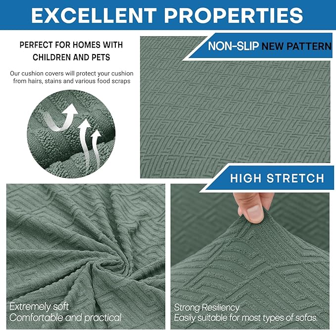 XINEAGE New 4 Pieces Couch Covers for 3 Cushion Couch Super Stretch Thick Soft Sofa Cover Anti Slip Sofa Slipcover Dogs Cats Furniture Protector (Pea Green, 71"-91")