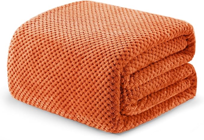 Exclusivo Mezcla Fleece Bed Blanket Queen Size, Super Soft and Warm Blankets for Couch, Sofa and Bed Waffle Textured, Cozy, Fuzzy and Lightweight (Burnt Orange, 90x90 Inches)