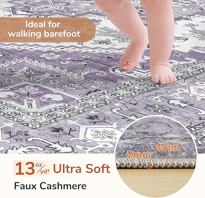 OPPODREAM Soft 6x9 Area Rugs, Washable Rug 6x9 with Non Slip Backing, Faux Cashmere Low-Pile 6 x 9 Carpet, Purple