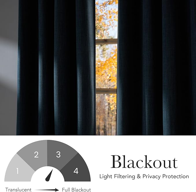 NICETOWN Short Faux Linen Stone Blue Blackout Curtains 63 inches Long for Kitchen - Privacy Panels for Living Room Bedroom, Modern Farmhouse Style Easy Care Grommet Top, 2 Panels, W42 by L63