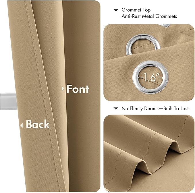 MIULEE Taupe Brown Blackout Curtains for Bedroom Living Room 84 Inches Long 2 Panels, Thermal Insulated Room Darkening Drapes Solid Grommet Noise Reduction Light Blocking Window Treatments 40x84 Inch