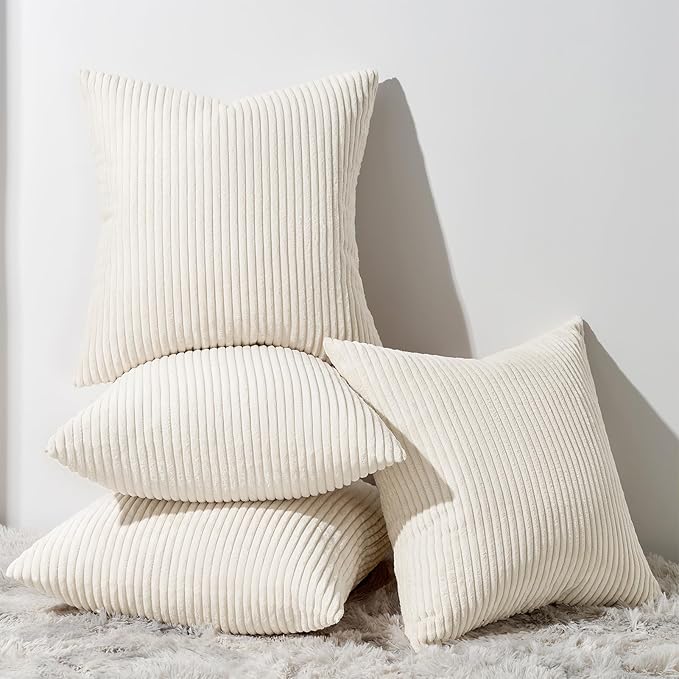 Topfinel Decorative Beige Throw Pillow Covers Cushion Cases, Set of 4 Soft Velvet Modern Double-Sided Designs, Natural Home Decor, Pillow Inserts Not Included (24x24 inch)