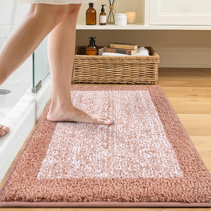 Bathroom Rugs 30x20 Non Slip Washable, Pink Bath Mat for Bathroom Floor Tub, Soft Absorbent Quick Dry Mats for Shower, Bathtub,Home Decor