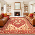 SERISSA 9x12 Area Rugs for Living Room, Large Washable Non-Slip Boho Rug, Ultra Soft Vintage Red Oriental Tribal Print Distressed Carpet for Dining Room Bedroom Dorm Office Home Decor