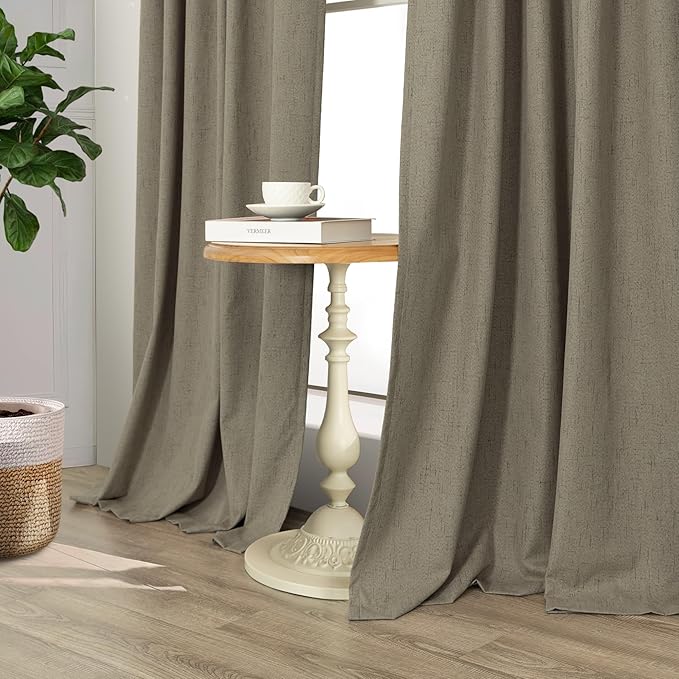 Living Room Darkening Curtains 63 Inches Long Small Bay Window Blackout Soundproof Dining Room Curtains Rustic Farmhouse Linen Dark Taupe Curtain 63 Inch Length 2 Panels Back Tab Pocket Pleated Drapes