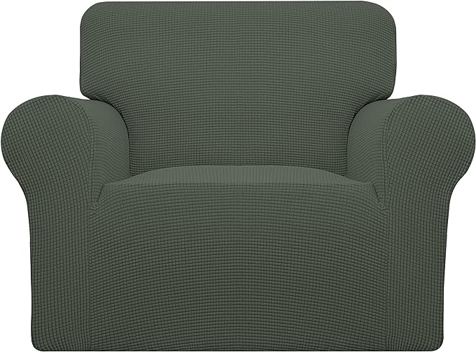 Easy-Going Stretch Chair Sofa Slipcover 1-Piece Couch Sofa Cover Furniture Protector Soft with Elastic Bottom for Kids, Pet. Spandex Jacquard Fabric Small Checks (Chair, Olive Green)