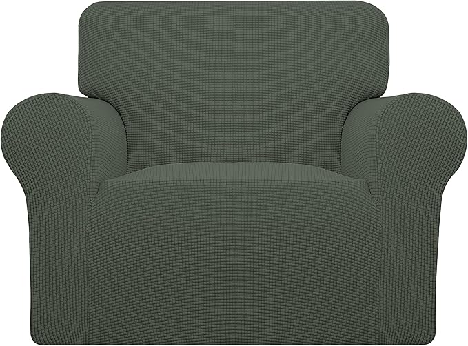 Easy-Going Stretch Oversized Chair Sofa Slipcover 1-Piece Couch Sofa Cover Furniture Protector Soft with Elastic Bottom for Kids Spandex Jacquard Fabric Small Checks Olive Green