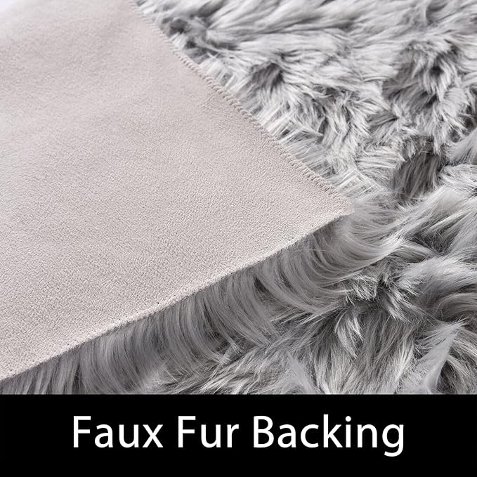 Latepis Grey Rugs for Living Room Shag 6x8 Faux Fur Sheepskin Rug for Sofa Bedroom Fluffy Washable Furry Plush Rugs, Rectangle